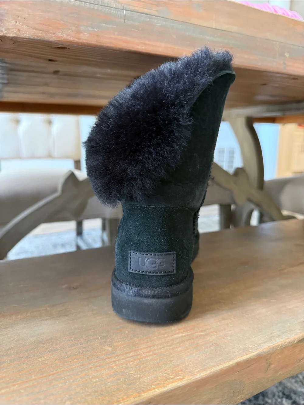Ugg Women’s Black Suede Shearling Button Boot